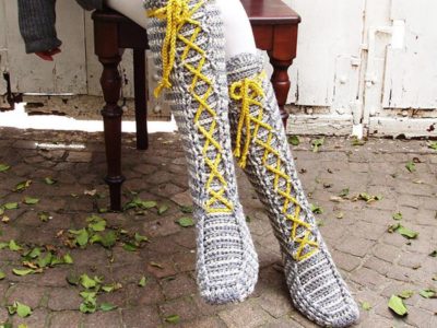 crochet Knee-High Laced Socks easy pattern
