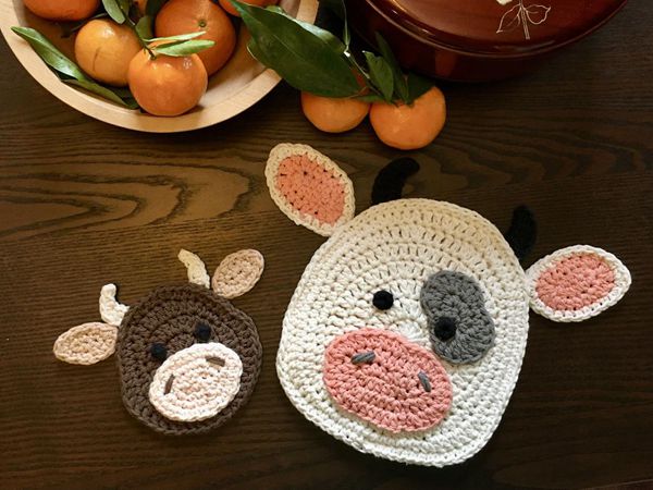 crochet Moo-Moo Cow Potholder free pattern