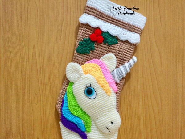 crochet Unicorn Christmas Stocking easy pattern