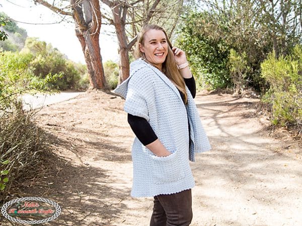 crochet Pocket Shawl with a Detachable Hoodie free pattern