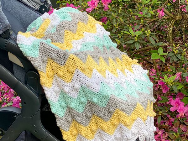crochet Bobble Chevron Baby Blanket free pattern