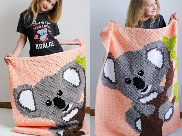 crochet Koala C2C Blanket free pattern