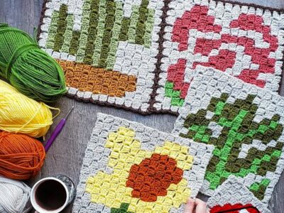 crochet C2C Daffodil Afghan Square free pattern