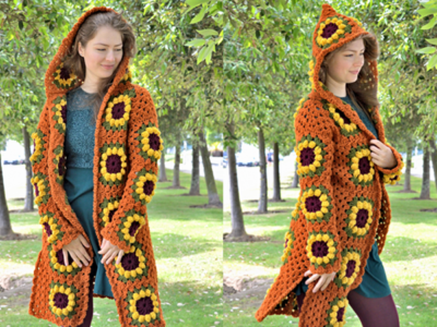 crochet Sunflower Granny Square Cardigan free pattern