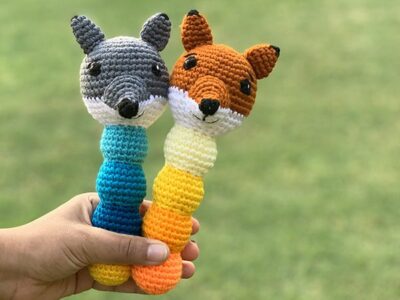 crochet Ferdi the Fox Walt the Wolf Rattle free pattern