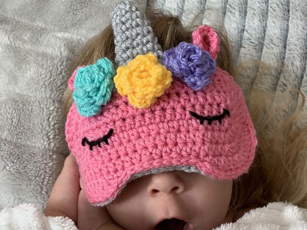 crochet Unicorn kids sleep mask free pattern