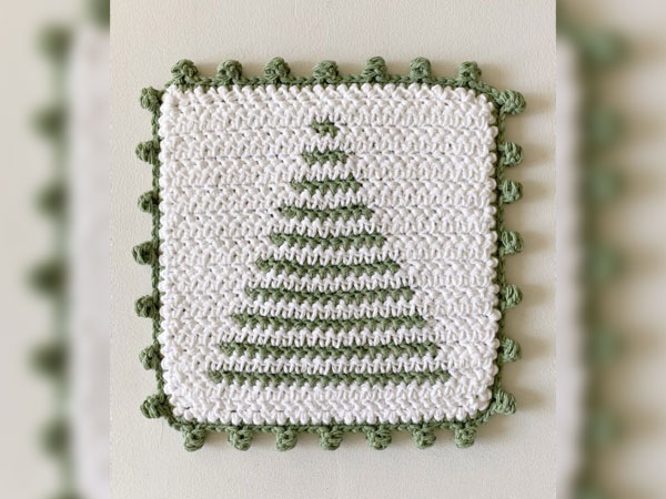 crochet Tree Stripe Hot Pad free pattern