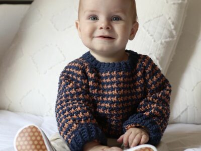 crochet Baby Jacks Fall Houndstooth Sweater free pattern