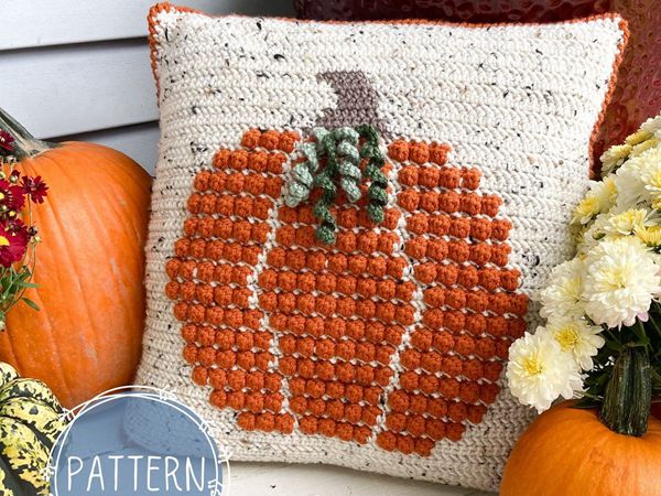crochet Bobble Pumpkin Pillow easy pattern