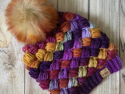 crochet Harlequin Puff Stitch Beanie easy pattern