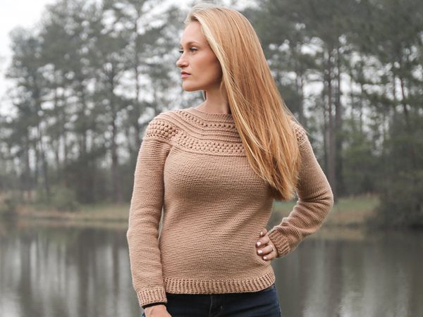 crochet Top Down Yoke Sweater free pattern