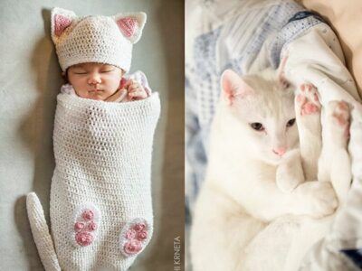 crochet Baby Cat Cocoon Hat Booties easy pattern