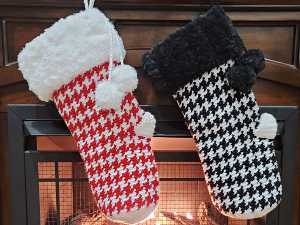 crochet Houndstooth Christmas Stocking free pattern