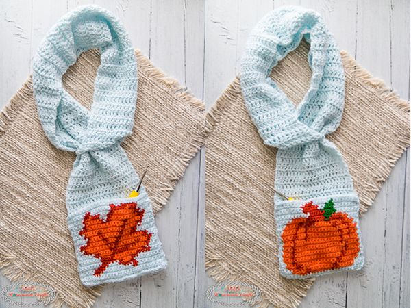 crochet Pumpkin Leaf Pocket Scarf free pattern