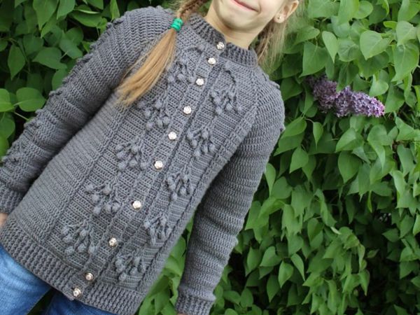 crochet Bubble Stitch Raglan Cardigan easy pattern