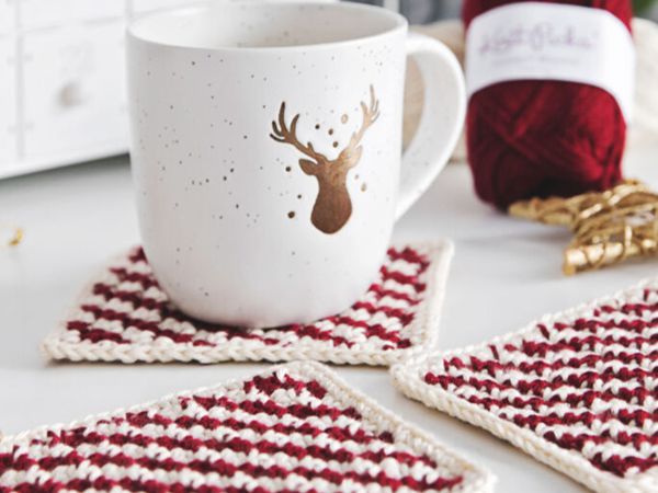 crochet Candy Cane Coasters free pattern