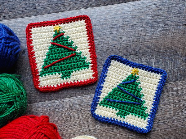 crochet Cute Tree Coaster free pattern