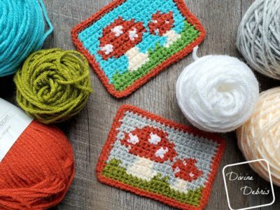 crochet Mushrooms Mug Rug free pattern
