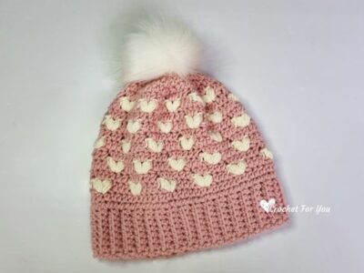 crochet Puff Hearts Beanie free pattern