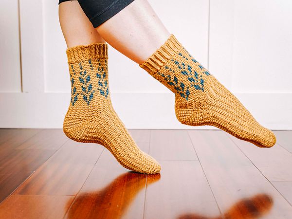 crochet Vine Colorwork Socks free pattern
