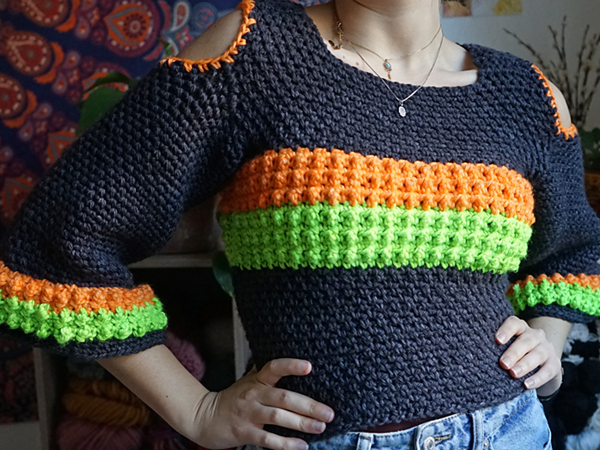 crochet Fluo Peekaboo Sweater free pattern