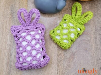 crochet BUNNY EARS SOAP SACK free pattern