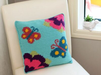 crochet Spring Butterfly Pillow free pattern