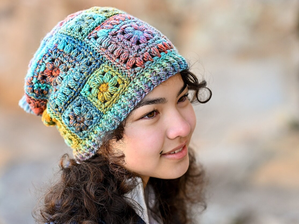 crochet Square Scramble Slouchy Hat easy pattern