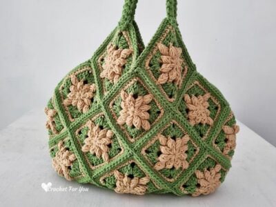 crochet Bobble Flower Granny Square Bag free pattern