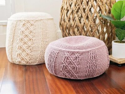 crochet Cable Floor Pouf free pattern