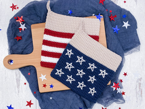 crochet STARS STRIPES POTHOLDER SET free pattern