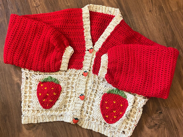 crochet Strawberry Pocket Cardigan easy pattern