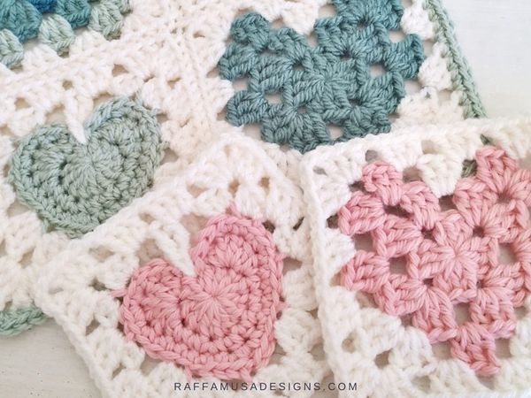 crochet HEARTS LOVE GRANNY SQUARE free pattern