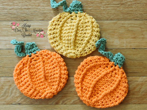 crochet 3D Pumpkin Dishcloth free pattern