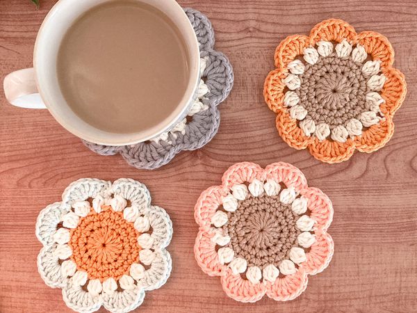 crochet Bulky Flower Coaster free pattern